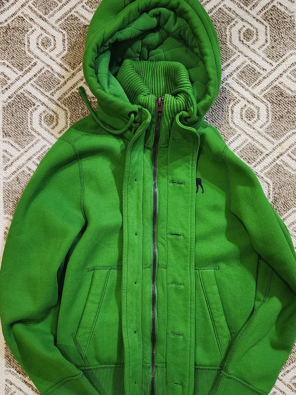 Mens Green Hooded Button-Up Sweatshirt - Picture 2 of 4